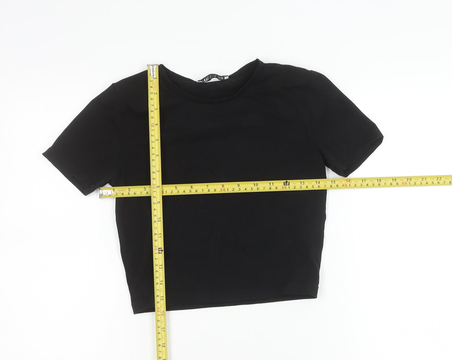 Zara Women Black Slim Fit Cropped T-Shirt Size S Cotton Blend