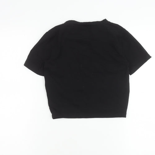 Zara Women Black Slim Fit Cropped T-Shirt Size S Cotton Blend