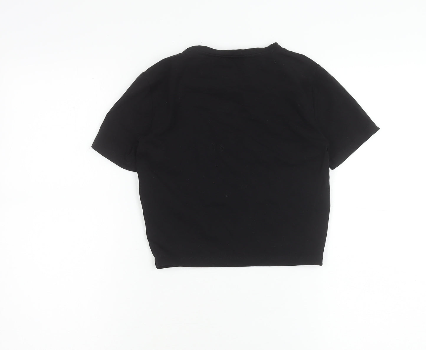 Zara Women Black Slim Fit Cropped T-Shirt Size S Cotton Blend