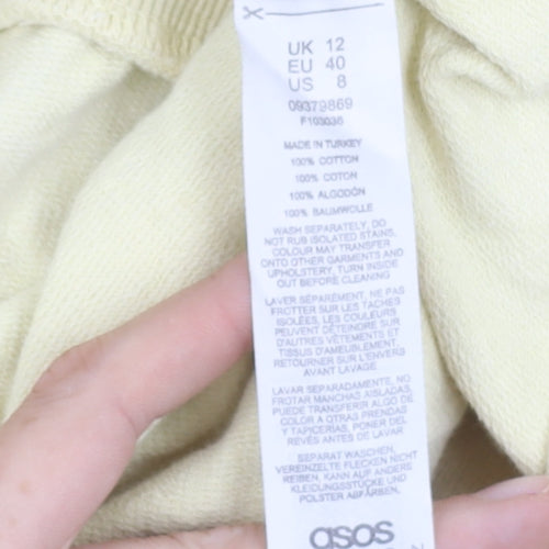 ASOS Women Yellow Cotton Crew Neck Pullover Sweatshirt UK 12