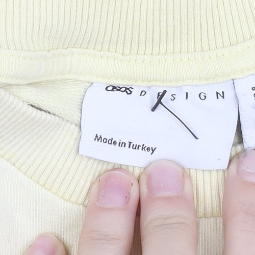 ASOS Women Yellow Cotton Crew Neck Pullover Sweatshirt UK 12