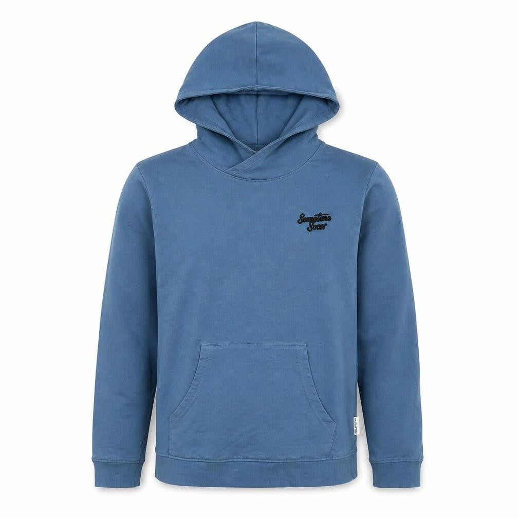 Front view of Sometime Soon boys’ blue pullover hoodie 12 years long sleeve cotton