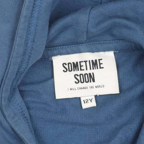 Sometime Soon Boys Blue Pullover Hoodie 12 Years Long Sleeve Cotton