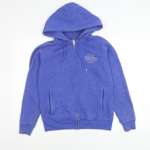 Jack Wills Womens Blue Hoodie Jacket UK 12 Full Zip Cotton Blend