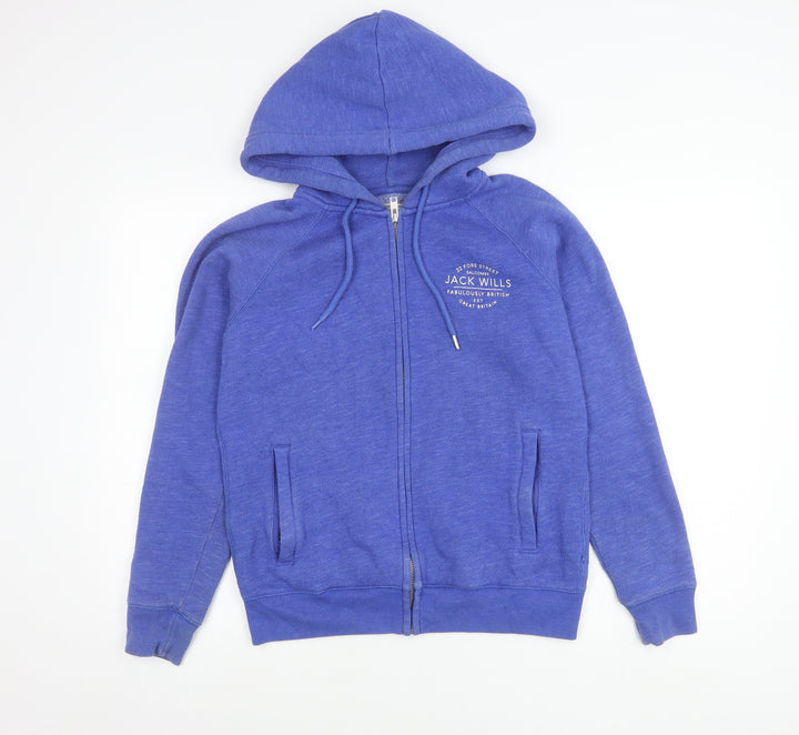 Jack Wills Womens Blue Hoodie Jacket UK 12 Full Zip Cotton Blend