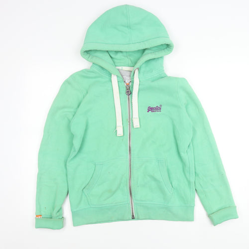 Superdry Women Green Hooded Zip Jacket M Cotton Blend Casual