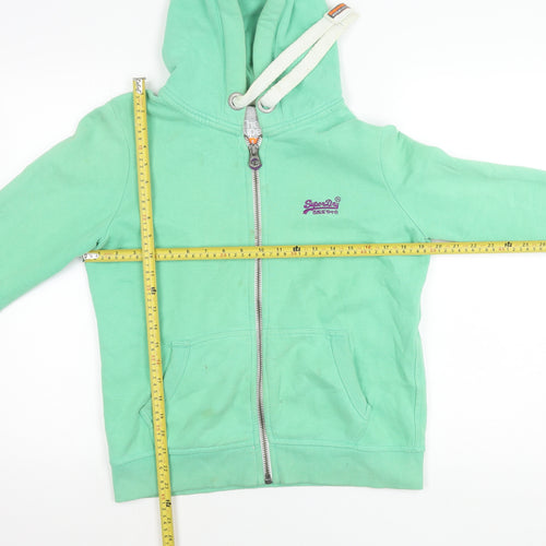 Superdry Women Green Hooded Zip Jacket M Cotton Blend Casual