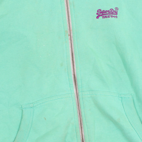 Superdry Women Green Hooded Zip Jacket M Cotton Blend Casual
