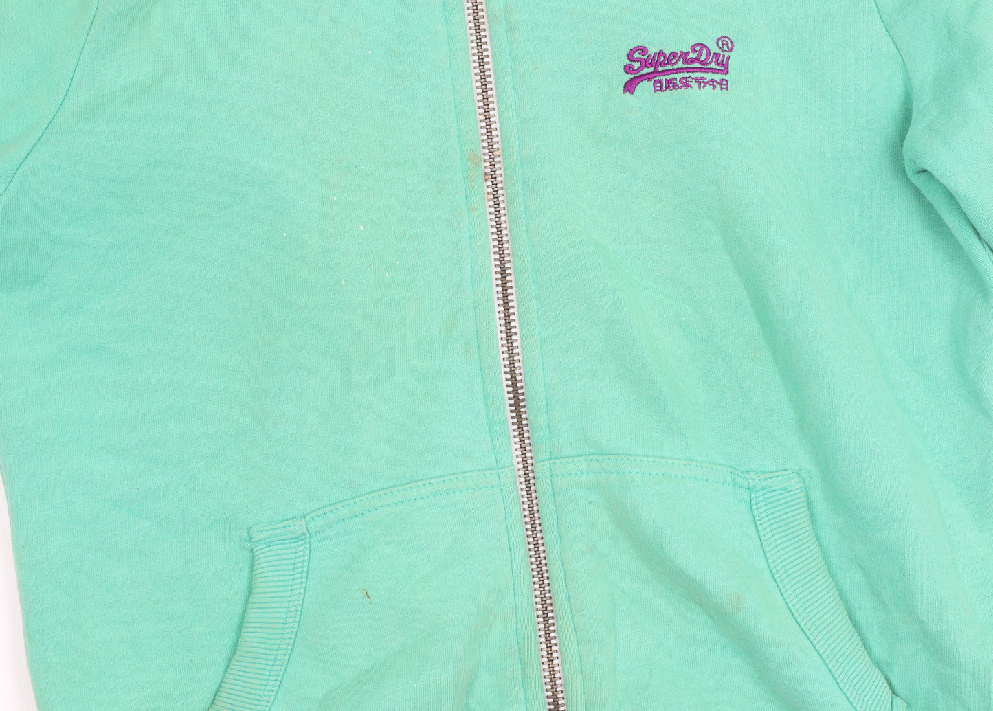 Superdry Women Green Hooded Zip Jacket M Cotton Blend Casual