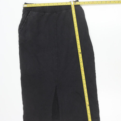 Pieces Women Black XS Cotton Midi Pencil Skirt with Slit