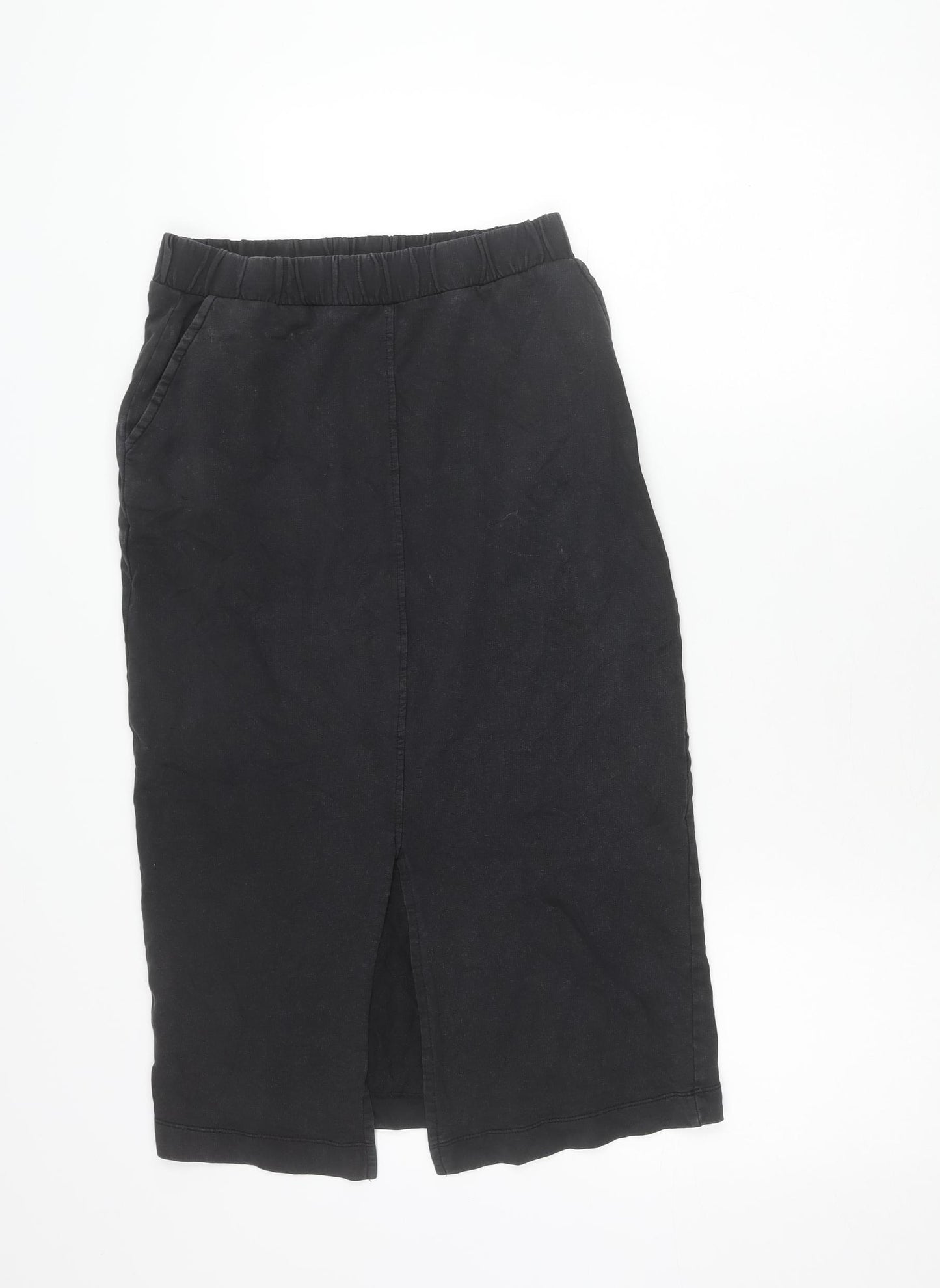 Pieces Women Black XS Cotton Midi Pencil Skirt with Slit