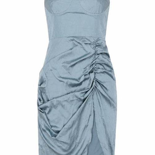Cider Women’s Blue Midi Slip Dress L Ruched Strappy Polyester