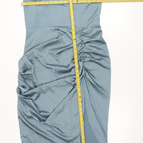 Cider Women’s Blue Midi Slip Dress L Ruched Strappy Polyester