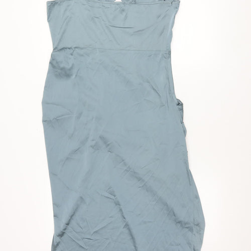 Cider Women’s Blue Midi Slip Dress L Ruched Strappy Polyester