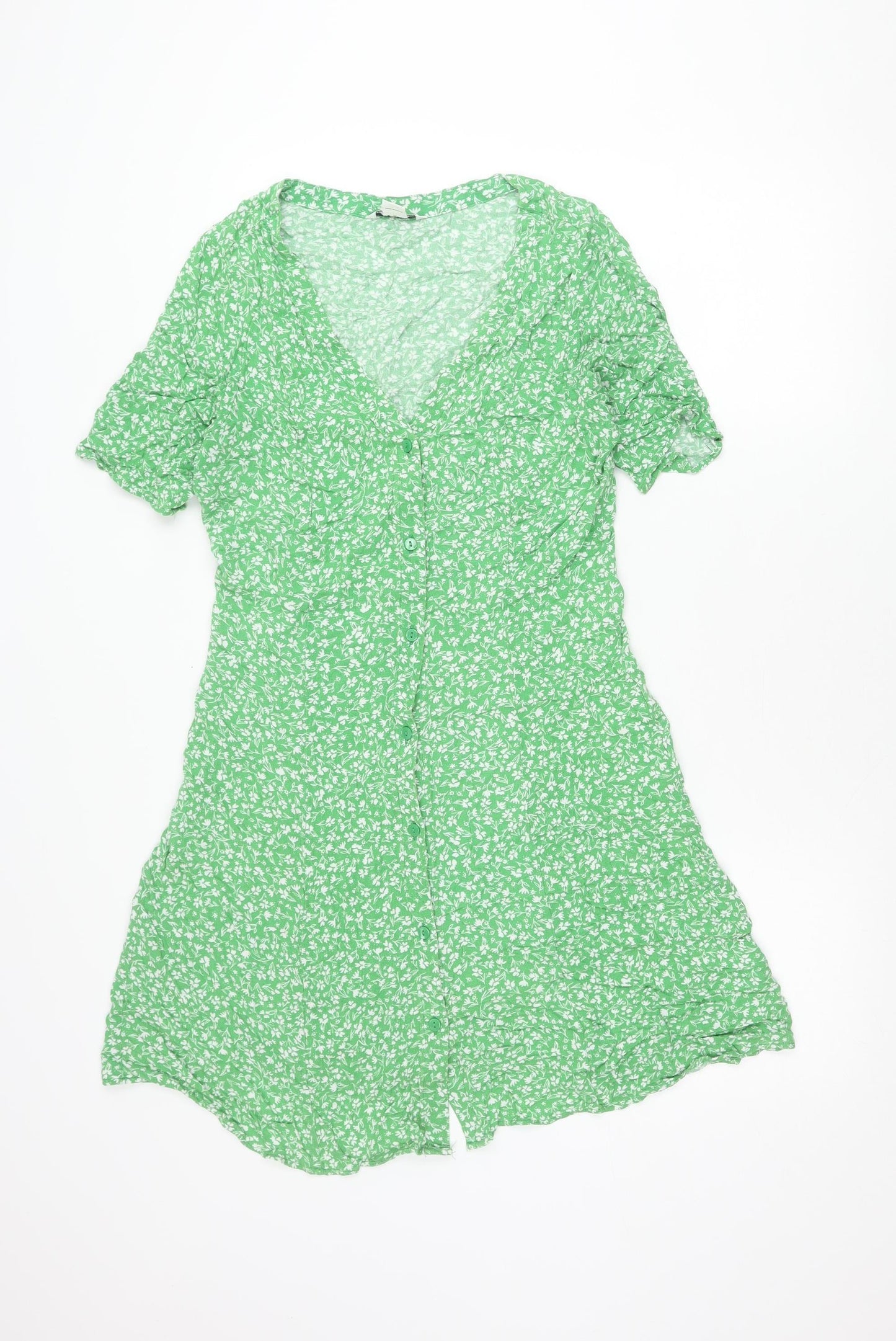 Monki Women’s Green Floral Viscose Midi Shirt Dress Size S