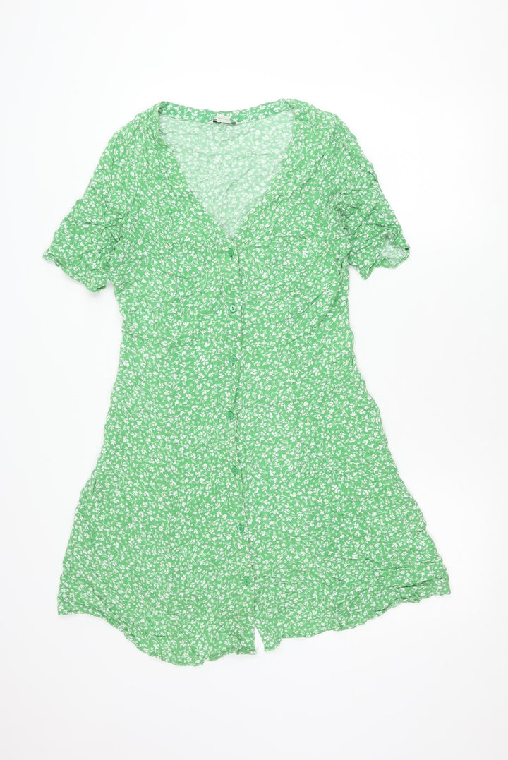 Monki Women’s Green Floral Viscose Midi Shirt Dress Size S