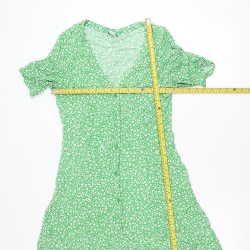 Monki Women’s Green Floral Viscose Midi Shirt Dress Size S