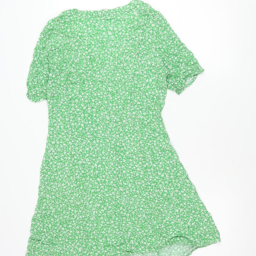 Monki Women’s Green Floral Viscose Midi Shirt Dress Size S