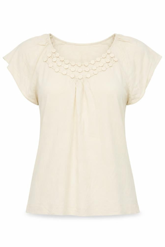Front view of Next Women’s Beige Beaded Scoop Neck Blouse, size UK 16
