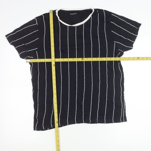 Brave Soul Womens Black Striped Cotton T-Shirt Size L