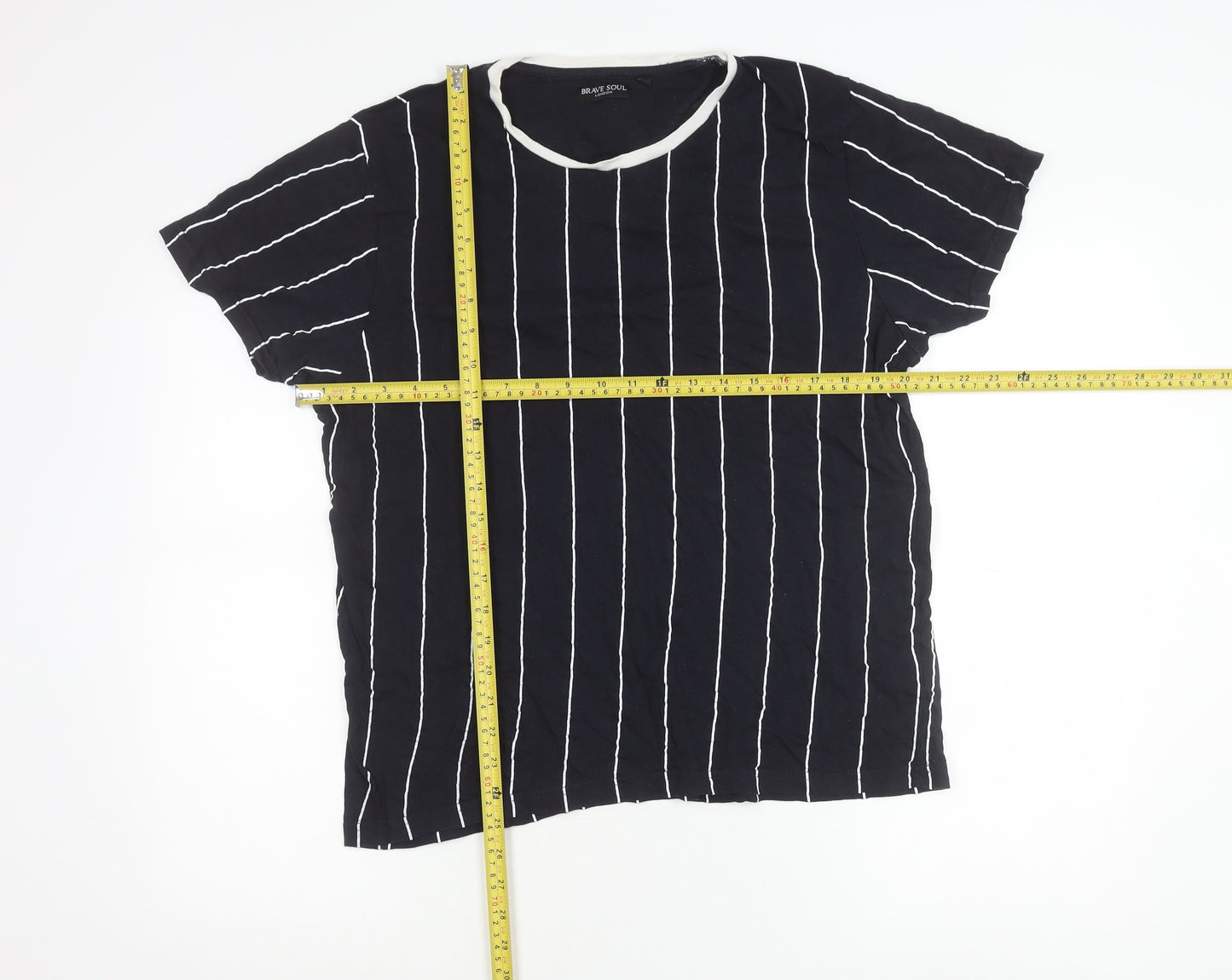 Brave Soul Womens Black Striped Cotton T-Shirt Size L