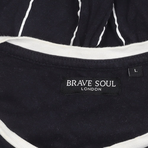 Brave Soul Womens Black Striped Cotton T-Shirt Size L