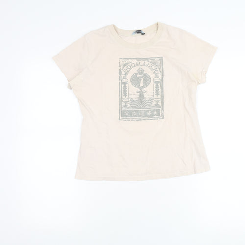 Red Herring Womens Beige Cotton Glitter Print T-Shirt Size 12