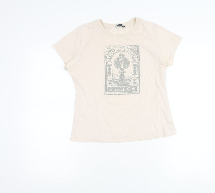 Red Herring Womens Beige Cotton Glitter Print T-Shirt Size 12