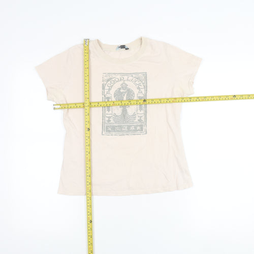 Red Herring Womens Beige Cotton Glitter Print T-Shirt Size 12