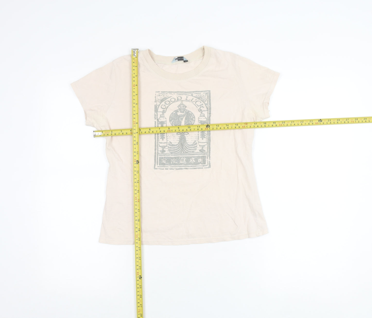 Red Herring Womens Beige Cotton Glitter Print T-Shirt Size 12