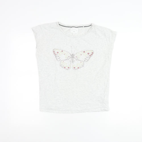 Next Womens Grey Butterfly Print T-Shirt XS Crew Neck Sleeveless