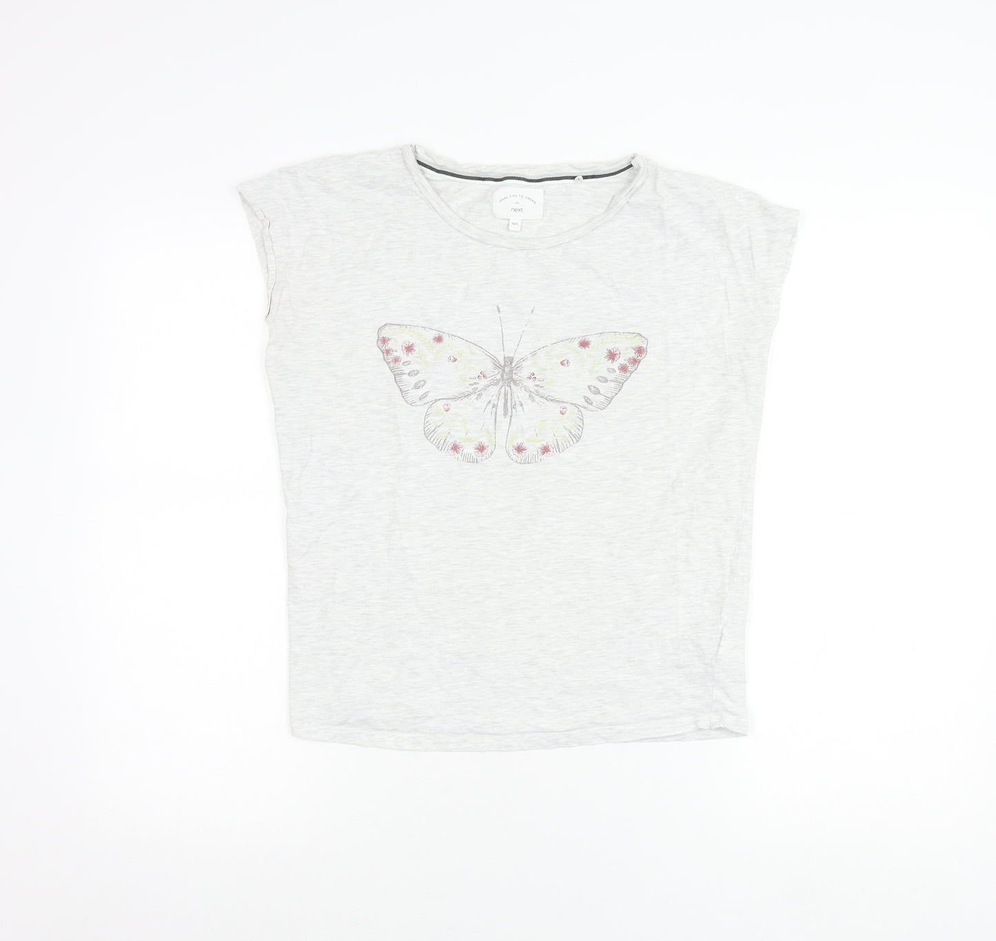 Next Womens Grey Butterfly Print T-Shirt XS Crew Neck Sleeveless