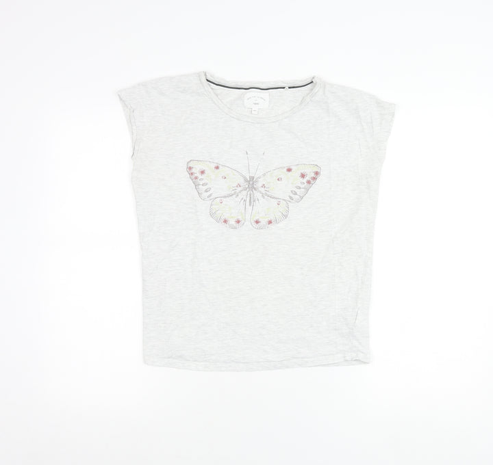 Next Womens Grey Butterfly Print T-Shirt XS Crew Neck Sleeveless