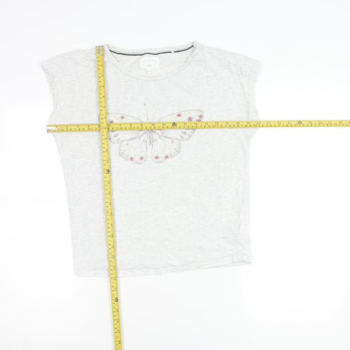 Next Womens Grey Butterfly Print T-Shirt XS Crew Neck Sleeveless