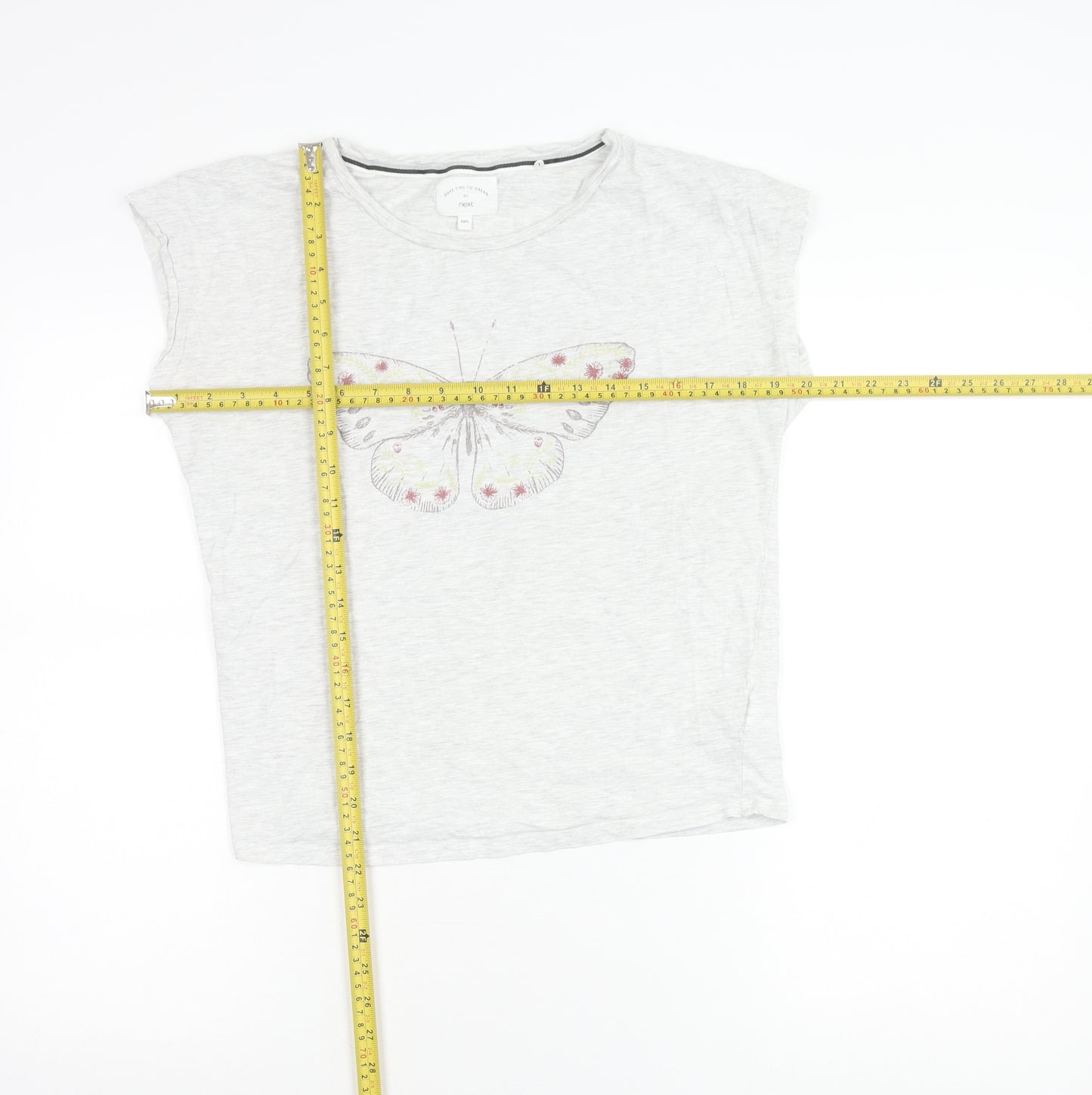 Next Womens Grey Butterfly Print T-Shirt XS Crew Neck Sleeveless