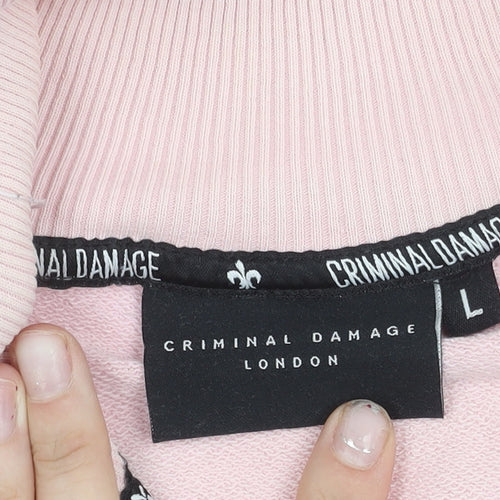 Criminal Damage Women’s Pink Varsity Jacket Size L Cotton Casual Zip Up