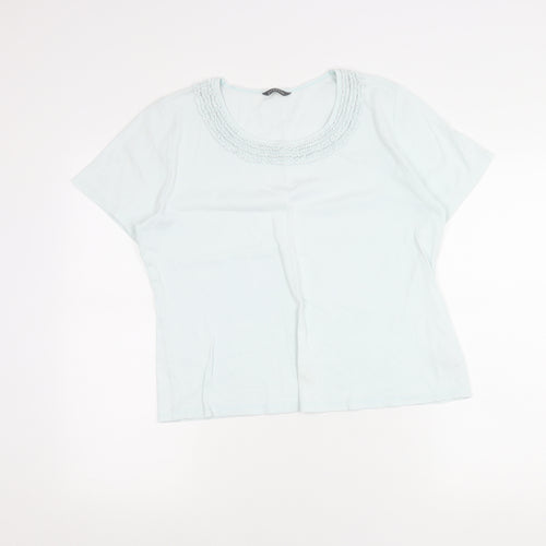 BHS Womens Blue Size 16 Scoop Neck Cotton Beaded T-Shirt