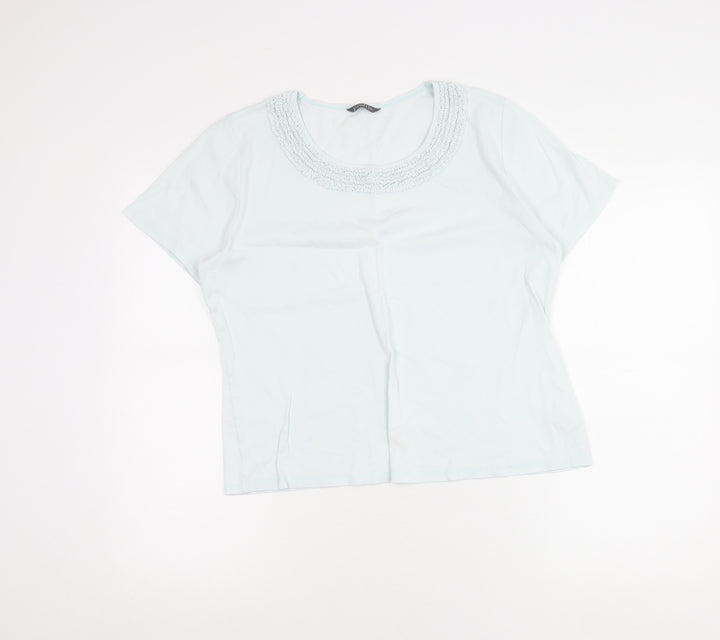 BHS Womens Blue Size 16 Scoop Neck Cotton Beaded T-Shirt