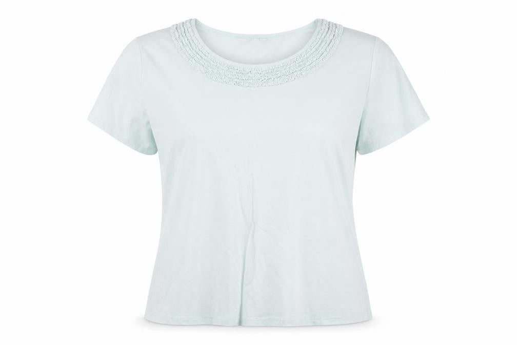 BHS Womens Blue Size 16 Scoop Neck Cotton Beaded T-Shirt