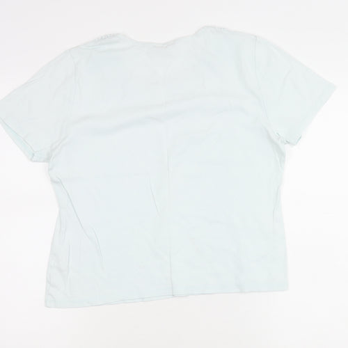 BHS Womens Blue Size 16 Scoop Neck Cotton Beaded T-Shirt