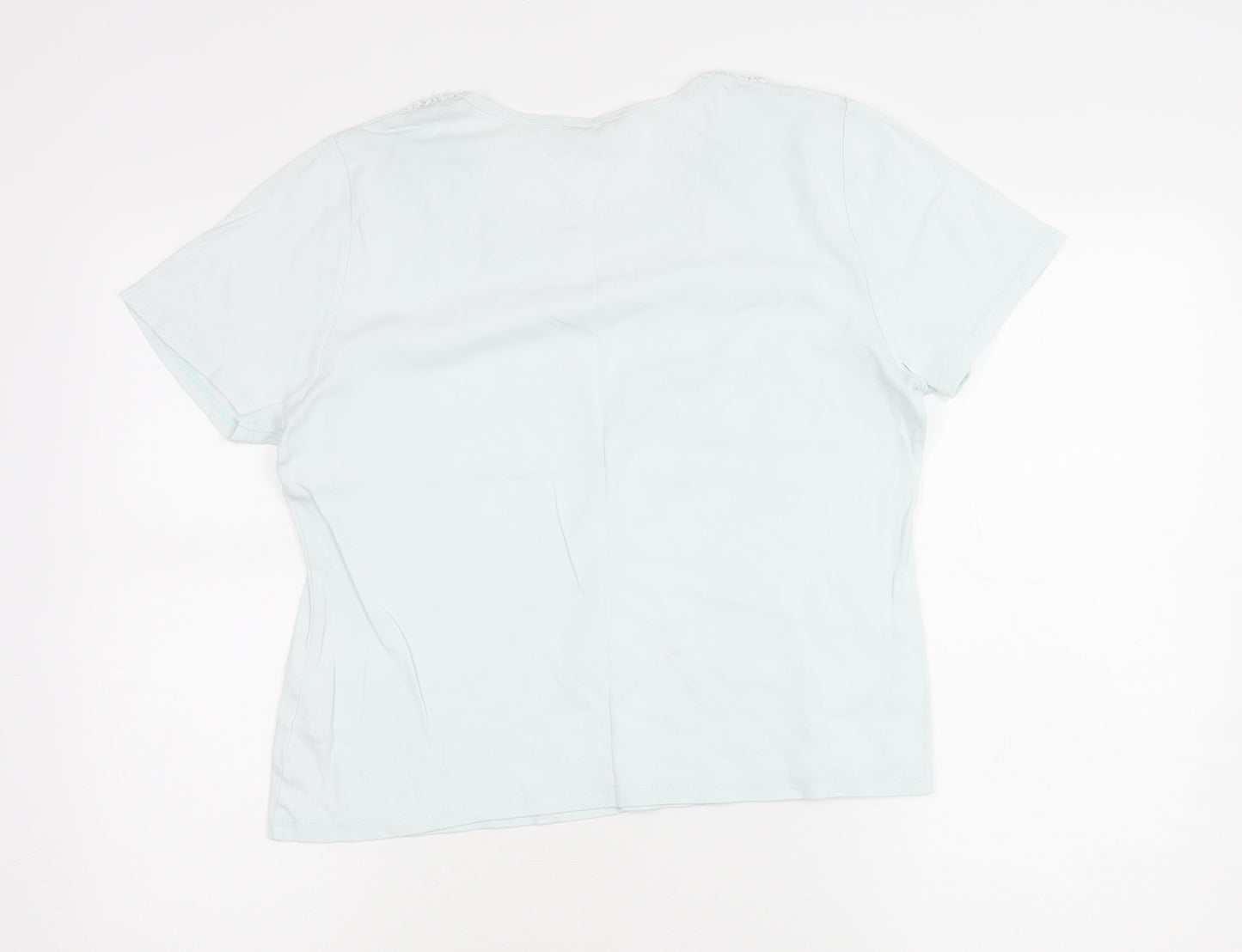 BHS Womens Blue Size 16 Scoop Neck Cotton Beaded T-Shirt