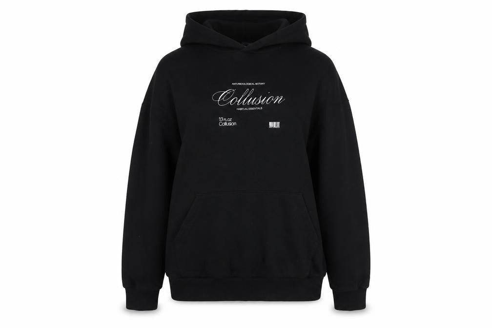 Front view of Collusion women’s black hoodie uk 10 pullover cotton casual