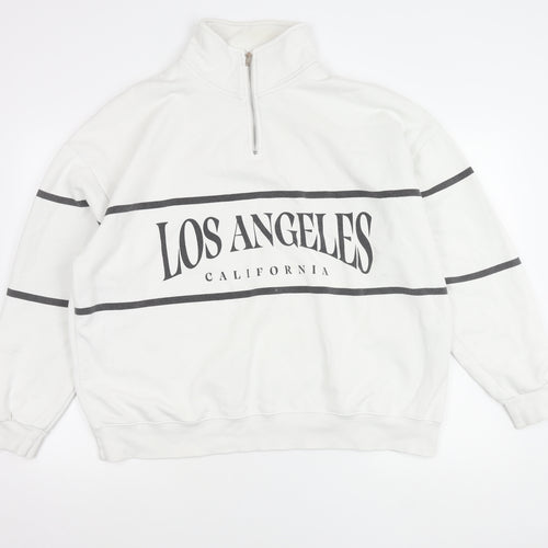 Pull&Bear Unisex White XL Los Angeles 1/4 Zip Sweatshirt