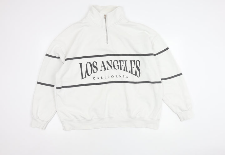 Pull&Bear Unisex White XL Los Angeles 1/4 Zip Sweatshirt
