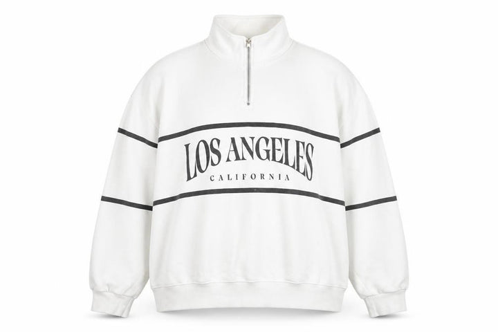 Pull&Bear Unisex White XL Los Angeles 1/4 Zip Sweatshirt