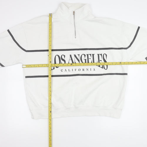 Pull&Bear Unisex White XL Los Angeles 1/4 Zip Sweatshirt
