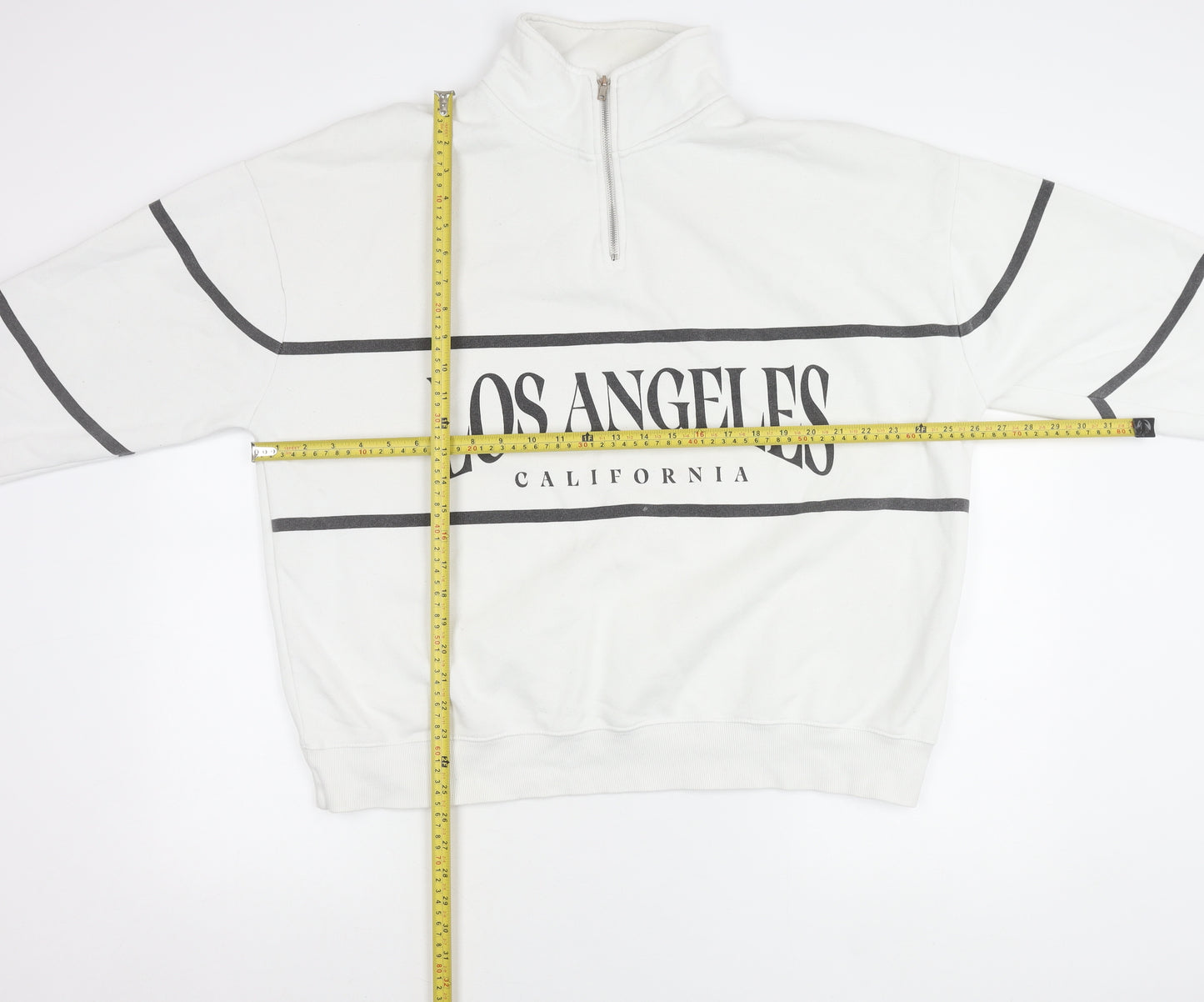 Pull&Bear Unisex White XL Los Angeles 1/4 Zip Sweatshirt