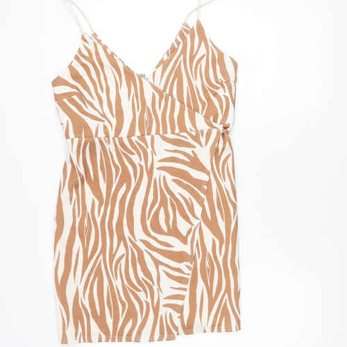 ASOS Women’s Brown Zebra Print Slip Dress Size 12 Summer Casual