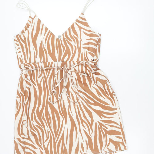 ASOS Women’s Brown Zebra Print Slip Dress Size 12 Summer Casual