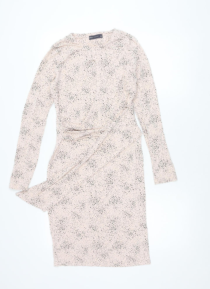 Marks and Spencer Womens Beige Polka Dot Wrap Dress Size 6